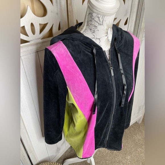Blast Velour Hoodie Sweater Full Zip Y2K Black Colorful Vintage Small Petite - Picture 2 of 6